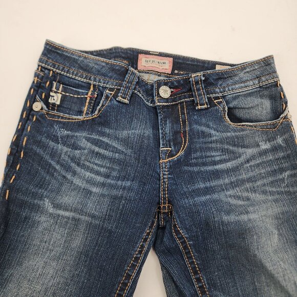 MEK Denim Womens Size 29x30 Noida Jeans Slim Bootcut Distressed Blue Denim - Picture 7 of 9